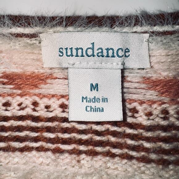 Sundance Fair Isle Medium Cotton Wool Sweater Cream Pink Brown Fuzzy Wide Neck - Picture 5 of 6